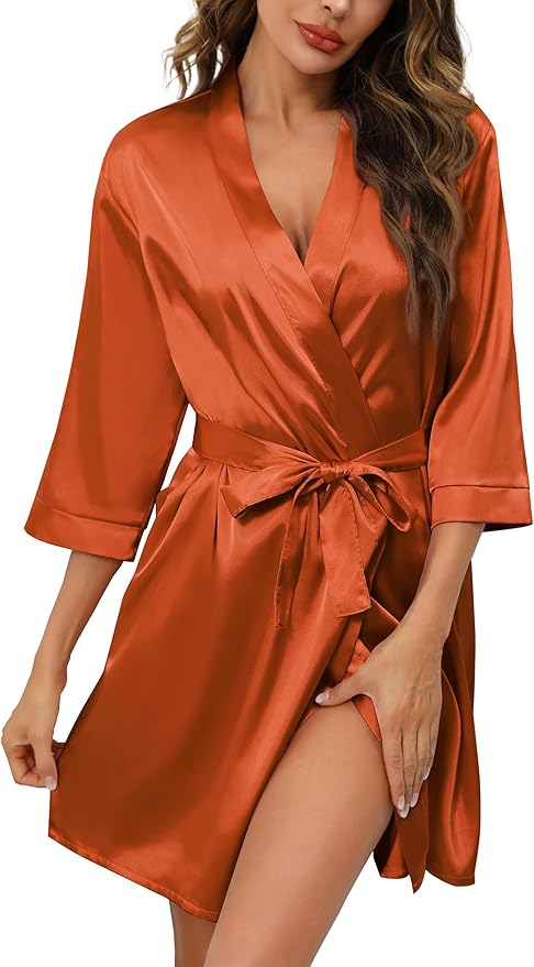Samring Women's Bride Bridesmaids Robe Short Satin Kimono Robes for Wedding & Bridal Party Silk Bathrobes for Women