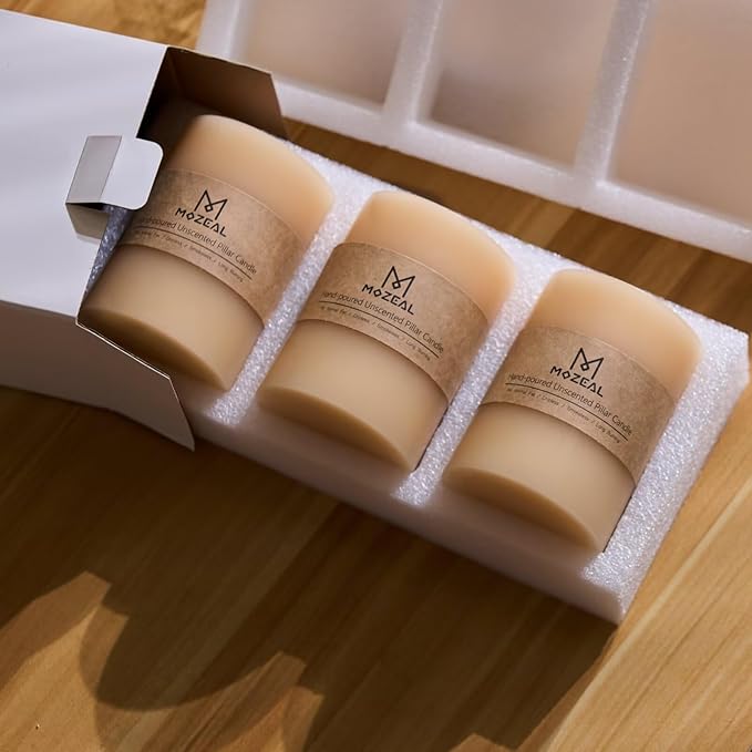 MOZEAL 4" x 10" Extra-Large Beige Pillar Candles (Set of 2), Unscented, Dripless, Smokeless,Long Clean-Burning,Tall 10 inch Large Beige Pillar Candles for Neutral-Themed Weddings and Serene Home Decor