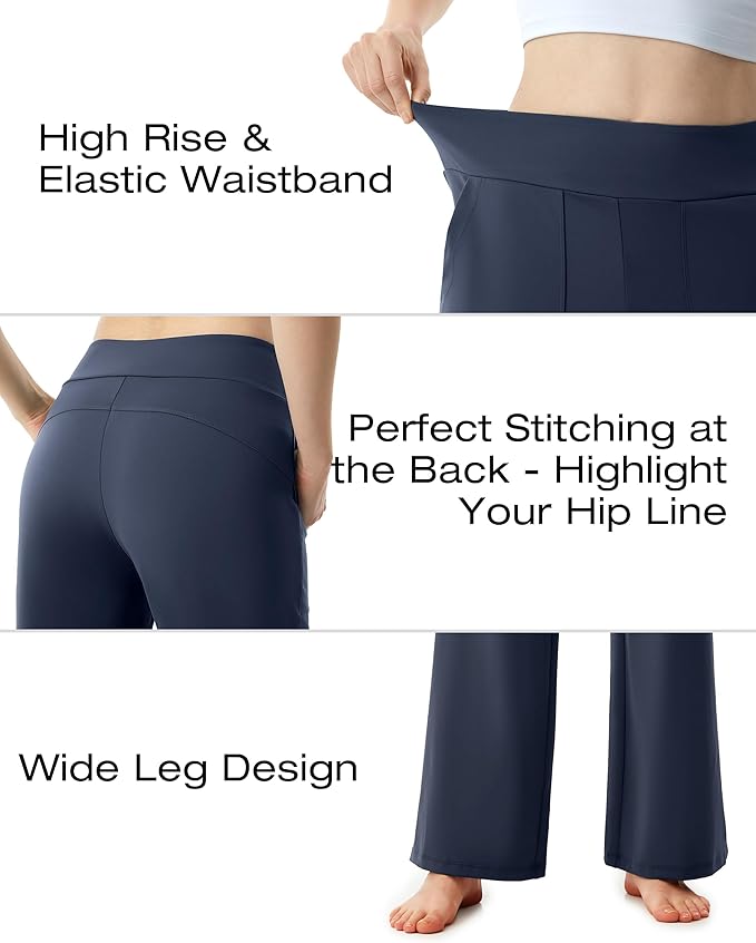 AFITNE Womens Wide Leg Yoga Pants with Pockets High Waist Stretch Dress Casual Pants Loose Lounge Sweatpants 28"/30"/32"