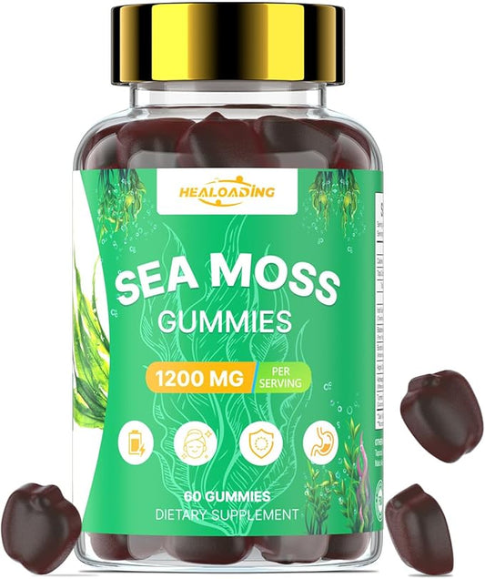 Irish Sea Moss Gummies: Seamoss Gummies Supplement with Bladderwrack Burdock Root & Ashwagandha Boosts Immune Support Gut Health Vegan Supplement for Adults & Kids 60 Gummies