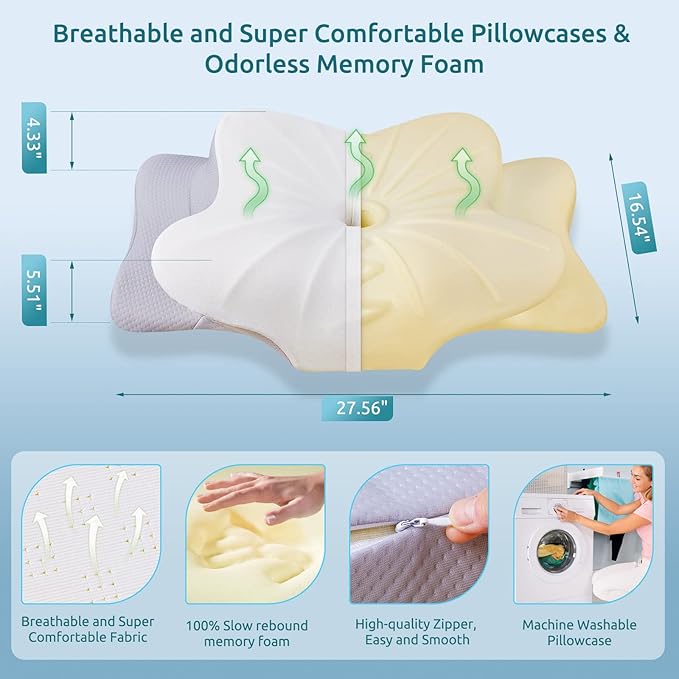 DONAMA Cervical Pillow for Neck and Shoulder,Contour Memory Foam Pillow,Ergonomic Neck Support Pillow for Side Back Stomach Sleepers with Pillowcase-King Size