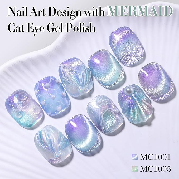Double Rhythm 0.5 OZ Cat Eye Gel Polish with Magnet 15ML Holographic Glitter Shimmer Translucent Jelly Color Magnetic Polish Salon DIY at Home (MC1005)