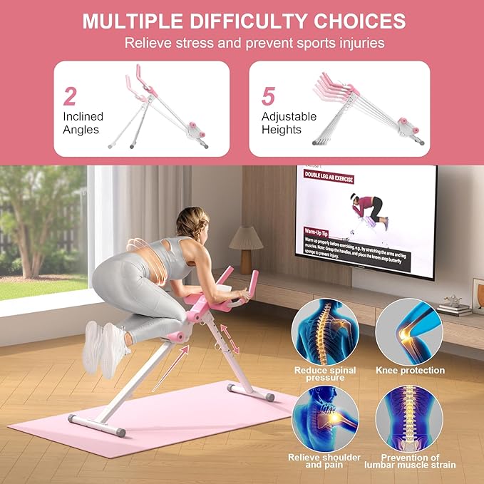 Home Gym Systems Ab Machine, Ab Workout Equipment, Adjustable Ab Trainer Machine for Abs Workout at Home Gym, Foldable, Knee Protection, Abdominal Trainer for Stomach