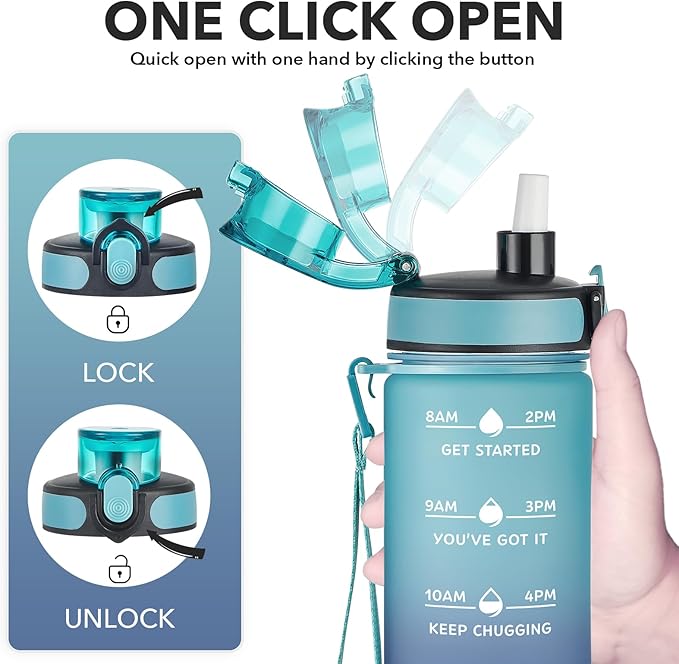 Enerbone Water Bottle, Leakproof BPA & Toxic Free, Motivational Water Bottle with Times to Drink and Straw, Fitness Sports Water Bottle with Strap for Office, Gym, Outdoor Sports