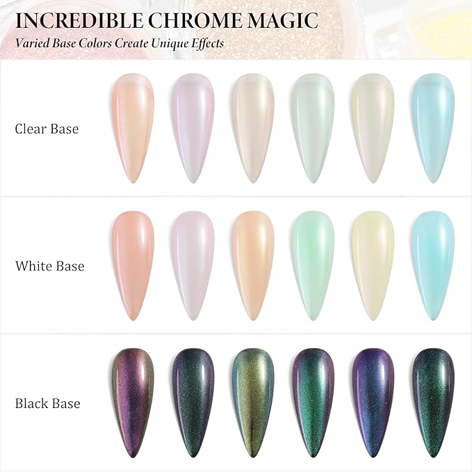 6 Color Chrome Nail Powder Set Bright Iridescent Aurua Nail Glitter Dust Sequins Holographic Metallic Mirror Effect Pigment for Nail Gel Home Manicure Salon Use
