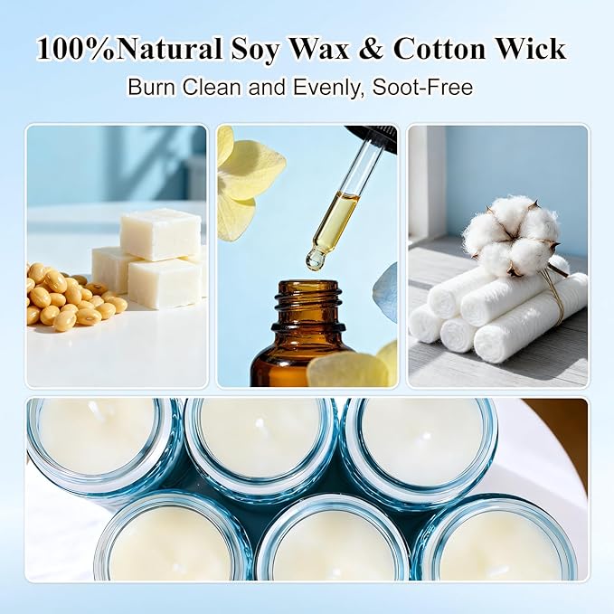 Lake Blue Candles for Home Scented, 6 Pack of 5.5 Oz Natural Soy Wax Candles in Decorative Glass, Home Aromatherapy Gifts Sets for Women Birthday Christmas Refresh & Relaxation