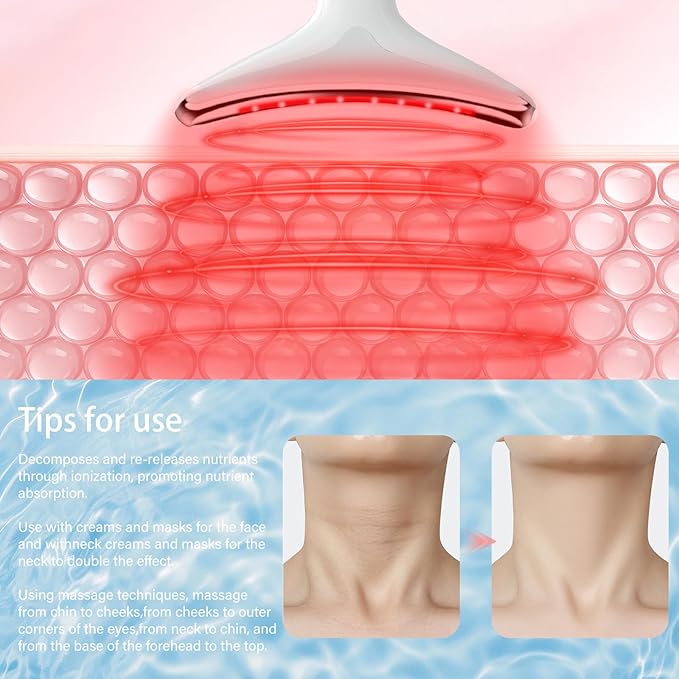 Neck&Face Massager with 7 Colors-Multi-Functional Skincare Tool,Home Beauty Device for Wrinkles&Relaxation,Facial Massager(White)