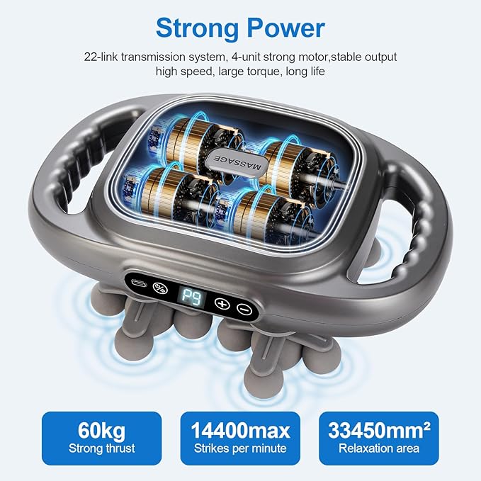 Massage Gun, 22 Head Foot Back Neck Shoulder Massager with Adjustable Multi-Modes & Intensities, Fascia Gun for Athletes, Birthday Gifts for Men