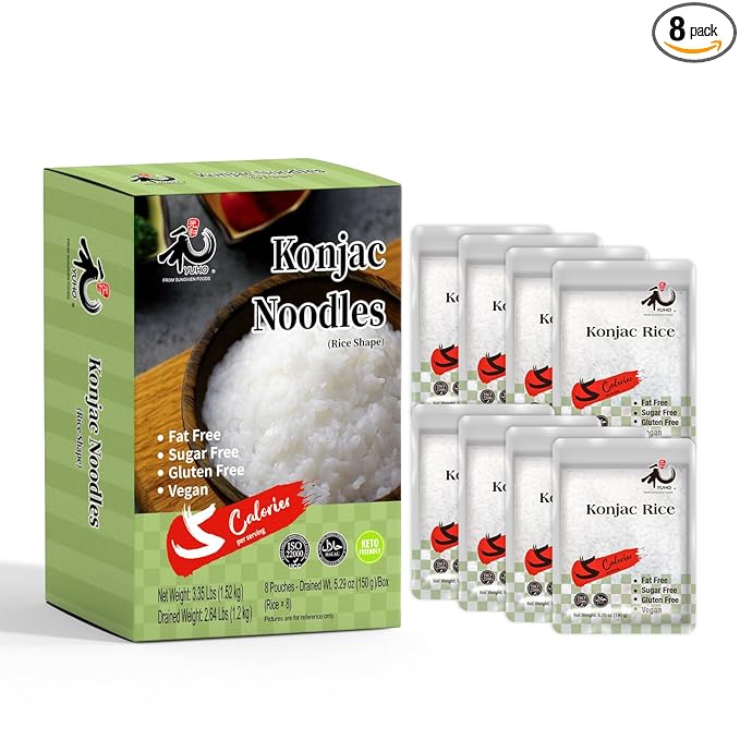 YUHO Shirataki Konjac Keto Rice: Gluten Free Plant Based Low Carbs Vegan Fat Free Noodle Rice - 8 Pack Inside 53.61 OZ