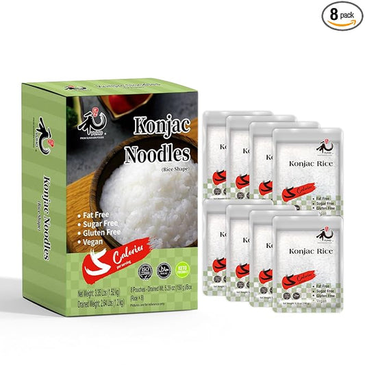 YUHO Shirataki Konjac Keto Rice: Gluten Free Plant Based Low Carbs Vegan Fat Free Noodle Rice - 8 Pack Inside 53.61 OZ