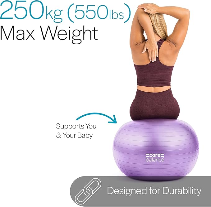 Core Balance Pregnancy Ball with Air Pump - Ideal for Prenatal Yoga, Pilates, and Maternity Exercises, Doubles as Office Chair, Stability and Balance Training, Physical Therapy Equipment (22-33")