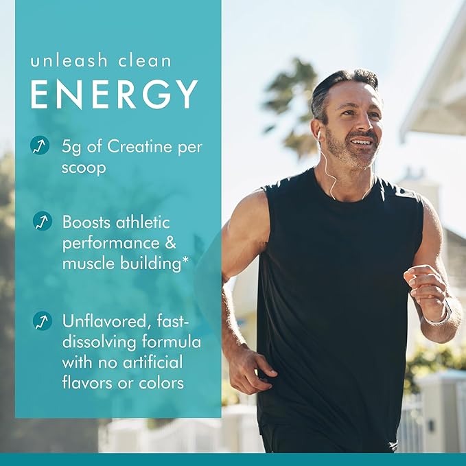Dr. Mercola Pure Power Creatine Monohydrate - Supports Strength & Performance - Unflavored - NSF Certified - Quick-Dissolving Powder - 17.60 oz - 100 Servings