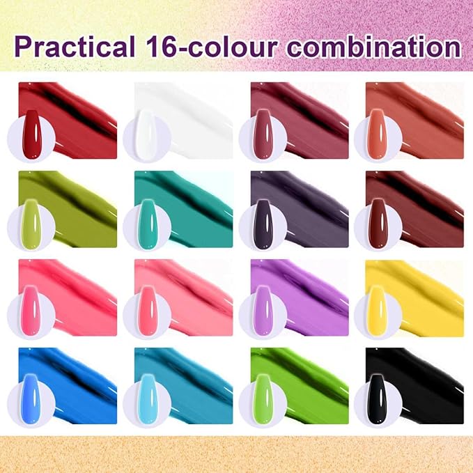 Gradient Painting Gel, 16 Bright and Dark Colors Ombre Gel Nail Polish for Pigment Pat Pink Blue Brown Aura Nails, French Manicure DIY Nail Art Long-lasting No-wipe Palette Daily Life