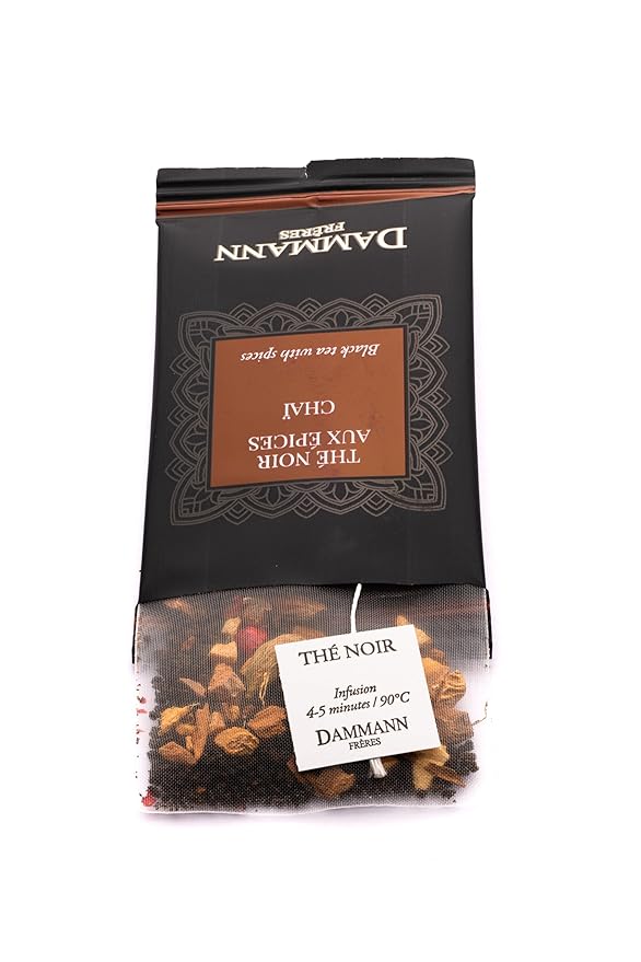 Dammann Freres Satchets, Chai Tea Bags, Premium Gourmet French Black Tea, Blend Ginger, Cinnamon, Cardamom Flavors, Individually Wrapped, 24 Count (Single Pack)