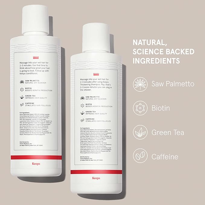 Keeps Hair Loss Shampoo & Conditioner Set For Men - Mens Hair Care for Fuller, Thicker Looking Hair - Thinning & Hair Growth Product - DHT Blocker - Infused with Biotin, Caffeine & Saw Palmetto - 8 oz