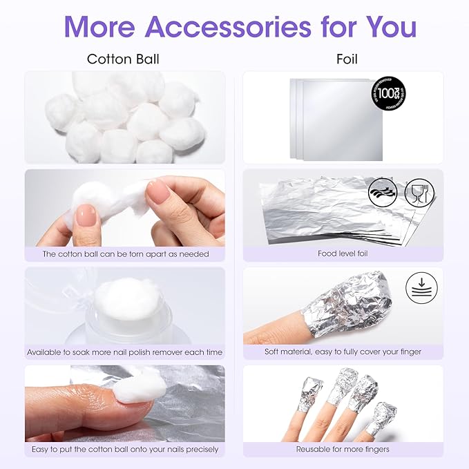 Gellen 16 Fl Oz Nail Polish Remover Non Acetone, Professional Nail Polish Remover Pump | Soak off Gel Polish Remover Kit for Nails | Multifunctional 5 in 1 Gel Nail Remover