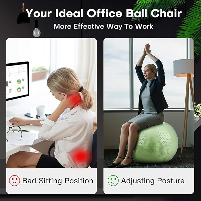 Gruper Yoga Ball, 18-30 Inch Extra Thick Exercise Ball for Workout Fitness Balance, Anti Burst Chair for Home and Office Desk, Includes Hand Pump & Workout Guide Access