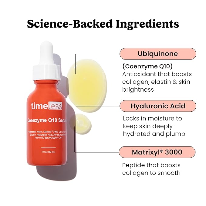 Timeless Skin Care Coenzyme Q10 Serum - Skin Care Serum for Smoothing - Fragrance-Free - Coenzyme Q10 - with Hyaluronic Acid - 1 oz (Pack of 2)