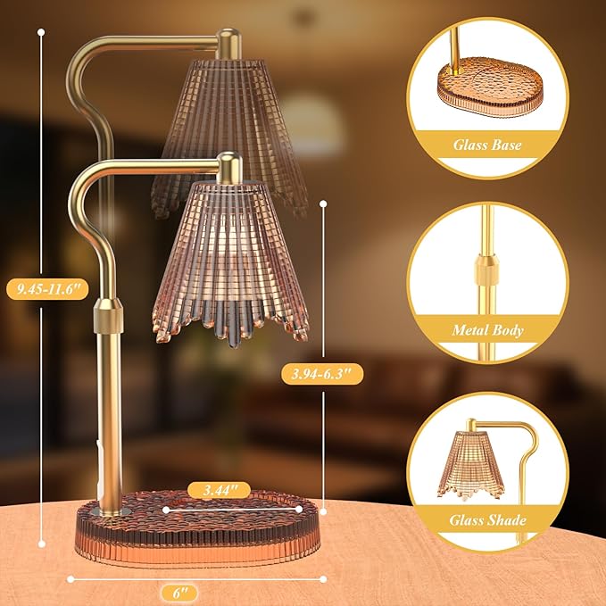 Candle Warmer Lamp with Adjustable Height - Flameless 4-Level Dimmable Wax Warmer, Timer Function & Stylish Design in Multiple Colors(Brown)