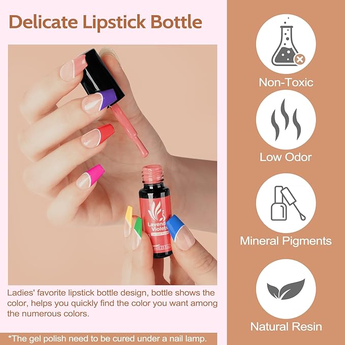 Lavender Violets Gel Nail Polish Kit with U V Light, 45 Colors Gel Polish Nail Set with Base and Matte & Glossy Top Coat Soak Off All Season Essential Manicure Tools Gifts for Women Easter LA00