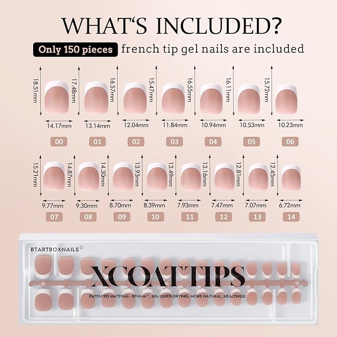 BTArtboxnails French Gel Nail Tips - XCOATTIPS Brown Extra Short Square French Tip Press on Nails Pre-applied Tip Primer & Base Coat, No Need to File Fake Nails Nail Art DIY