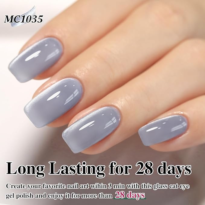 Double Rhythm 0.5 OZ Cat Eye Gel Polish with Magnet 15ML Holographic Glitter Shimmer Translucent Jelly Color Magnetic Polish Salon DIY at Home (MC1035)