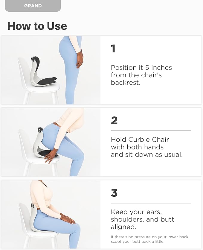 curble Grand (Extra Wide&Sturdy) 2PACK – Ergonomic Chair Back Support, Lumbar Support for Good Posture Correction and Back Pain Relief, Perfect for Office Chair and Work from Home, Patented(2P Black)