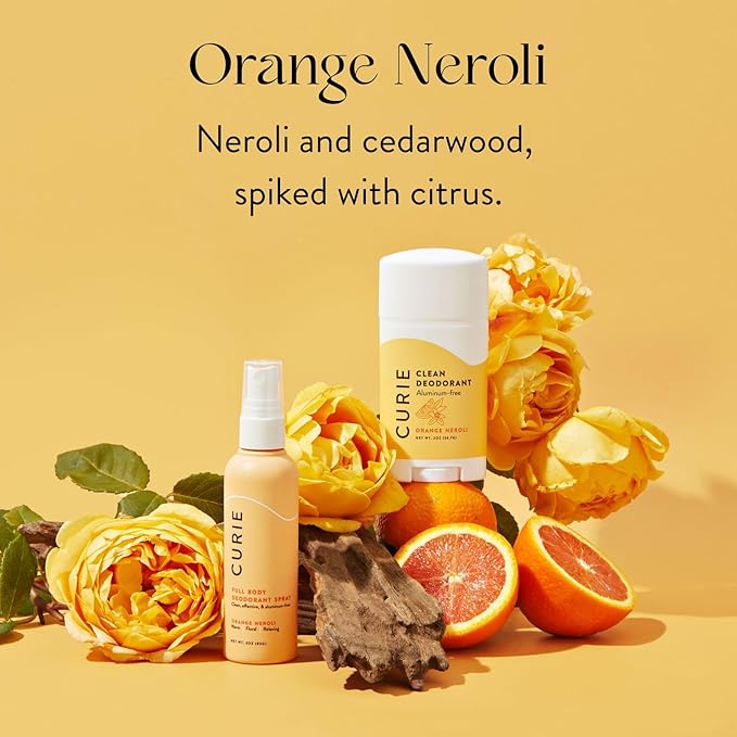 Curie Natural Deodorant for Women - Orange Neroli + Coconut Nectar - Aluminum Free, Clean, Sustainable, Vegan Paraben Free (2pk)