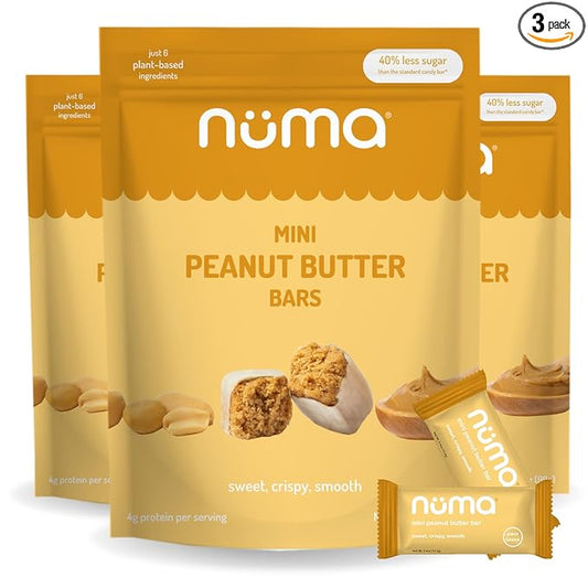 Numa Foods Mini Peanut Butter Bars – Vegan, Low Sugar, High Protein, All Natural, Gluten Free – Crunchy Plant Based Peanut Butter Snacks – 3 Bags with 8 Individually Wrapped PB Bites