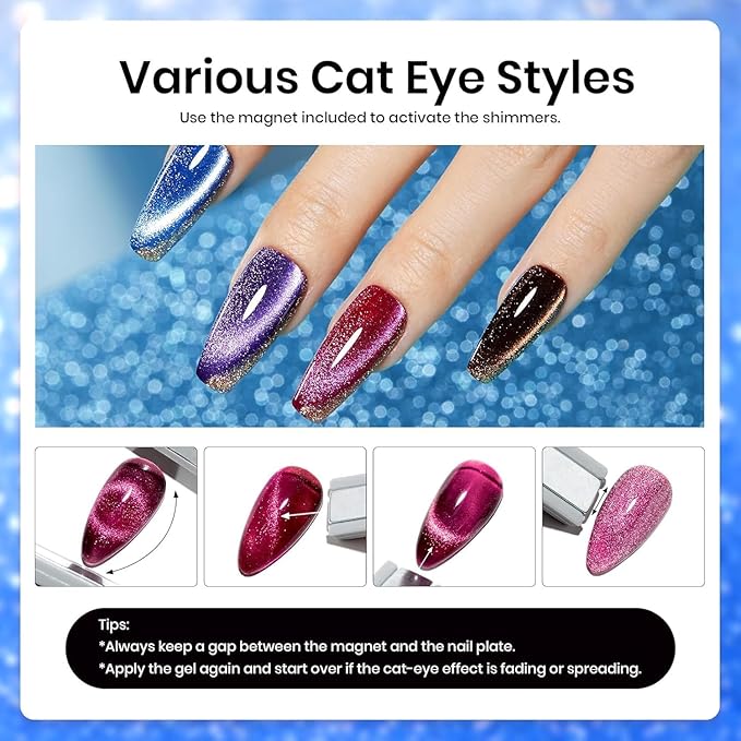 Beetles Cat Eye Gel Nail Polish Set - 36 Colors Red Purple Brown Green Burgundy Magnetic Christmas Gel Polish Kit Base Gel Glossy Matte Top Coat Magnet Soak off UV DIY Salon Nail Art Gift for Women