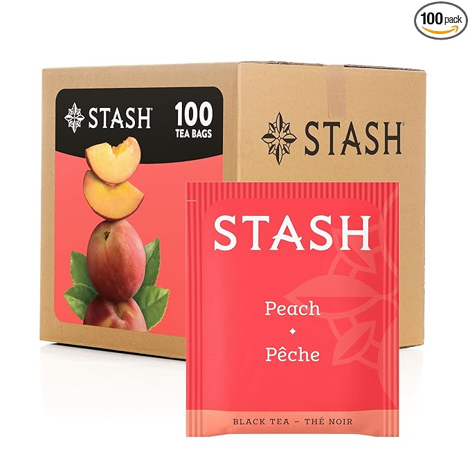Stash Tea Peach Black Tea, Box of 100 Tea Bags (Packaging May Vary)