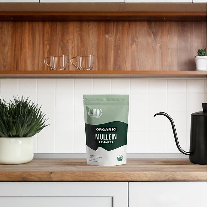 J Mac Botanicals Organic Mullein Leaves (16 oz) Certified USDA Organic. Loose Leaf Mullein Herbal Tea