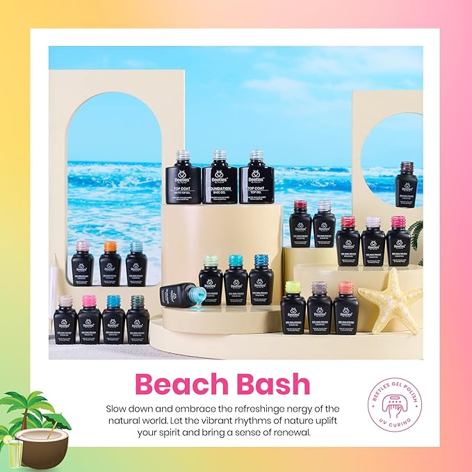 Beetles Gel Nail Polish Set - 20 Colors Gel Polish Pink Blue Green Yellow Pearl Color Gel with Base Glossy & Matte Top Coat Uv DIY Salon Manicure Kit Beach Bash Christmas Nails Gift for Women