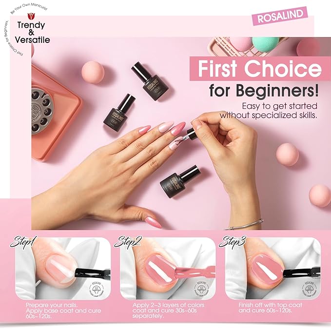 ROSALIND Pink Gel Polish Set, 12 Colors White Pink Purple Glitter Gel Nail Polish Peach Blush Pinks Sparkle Gel Polishes Soak Off Light Purple Gray Spring Romantic Gel Polish Kit