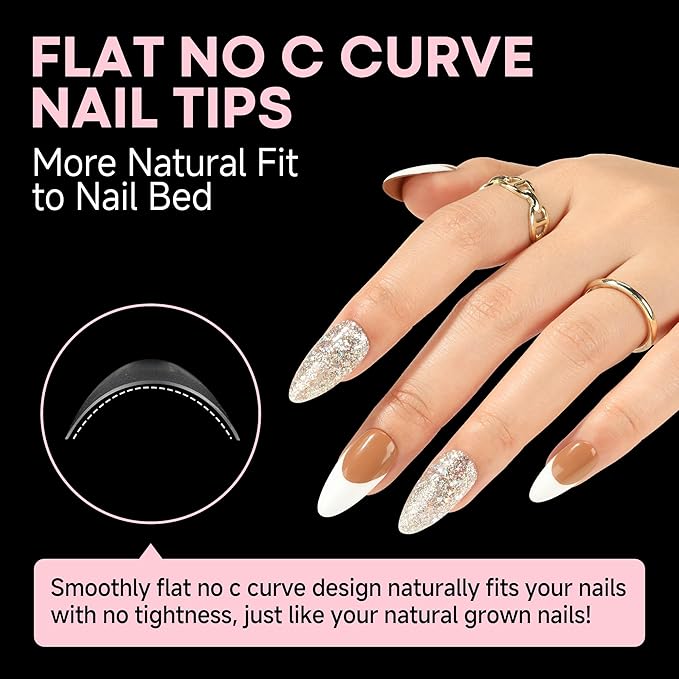 UNA GELLA Almond Nail Tips, 312PCS Half Cover Almond Shape Nail Tips Soft Gel Tips 12 Sizes Pre-shape Acrylic Clear False Nails with Handles for Press on Nails Extension DIY Home Salon