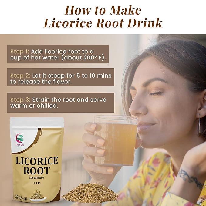 Licorice Root 1 LB, Cut and Sifted, 100% Pure & Natural Dried Licorice Root, Premium Quality, Ideal for Tea, Herbal Blends, and Wellness Uses - By Yogi’s Gift®