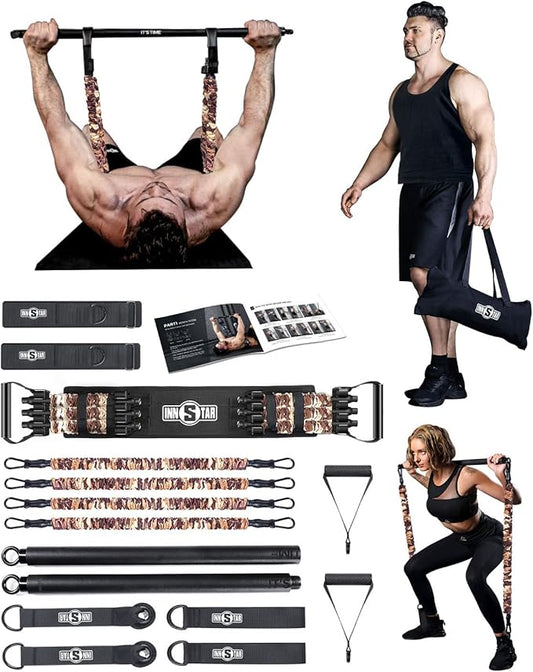 INNSTAR Resistance Bands Bar Exercise Bands Attachment 38" Black Max Load 800lb for Home Gym Workout Full Body Workout Power Lifting Fitness Bar