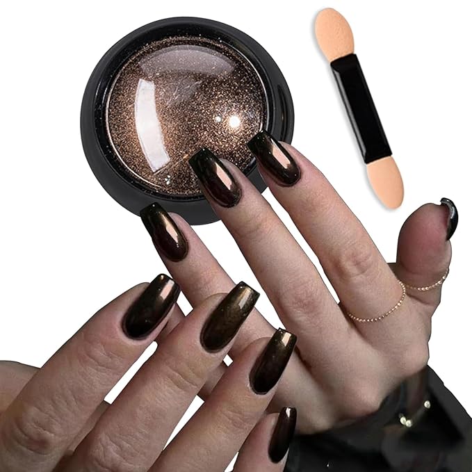 Holographic Mirror Nail Powders Chrome Gold Effect Pure Metallic Dust Sequins UV Gel Nail Chrome Pigment for Nail Art Decoration (Brown)