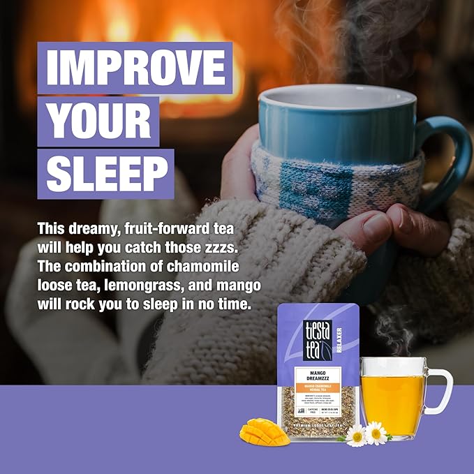 Tiesta Tea - Mango Dreamzzz Chamomile Loose Leaf Herbal Tea, Relaxing Chamomile & Lemongrass Blend, Caffeine-Free, Brew Hot or Iced, Makes Up to 25 Cups, Resealable Pouch, 1.5 Ounce