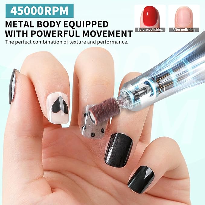 LIMEGIRL Professional Electric Nail Drill Kit 45000RPM Portable Cordless Toenail Cordless Toenail Machine with 14 Drill Bits and Base for Women (Blue)