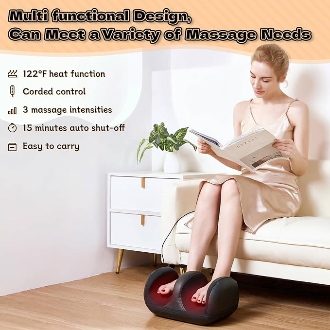 Foot Massager with Heat, Shiatsu Foot Massager, Calf and Foot Massagers, for use at Home and Office, Gift for Wife, Mother