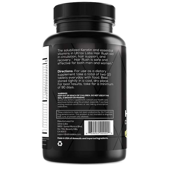 Hair Rush | Maxx Hair Growth & Anti Hair Loss Nutrient Solubilized Keratin Vitamin Supplement, 60 Tablets.