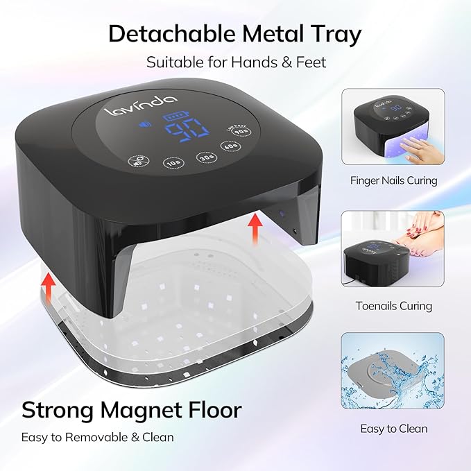 UV Light for Nails, Lavinda UV Nail Lamp 54W Rechargeable Nail Dryer Gel Polish Light with Large Touch Display, Professional Fast Curing Lamp with 4 Timer Setting Auto Sensor for Salon & Home