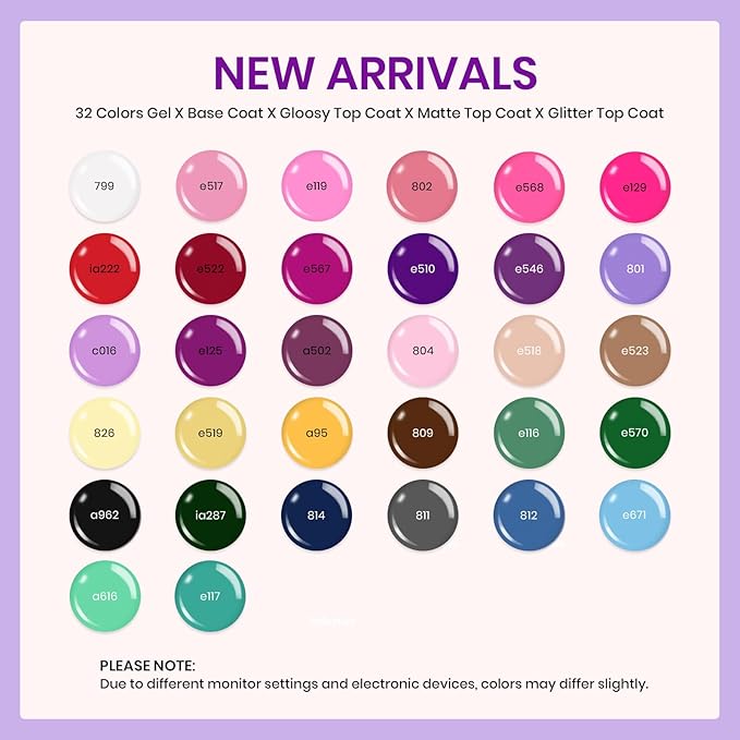 beetles Gel Polish Winter Gel Nail Polish Set Purple Orange Red Brown Black White Blue Nude Green 32 Colors All Seasons Kit with Base Top Coat UV LED Needed Gifts for Women Fingertips Canvas