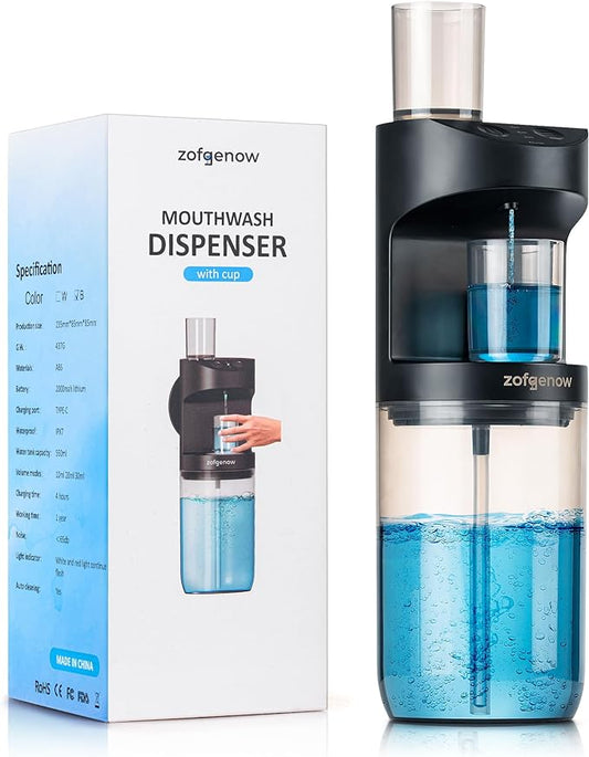 Automatic Mouthwash Dispenser for Bathroom,Bathroom Accessories 19.4 Fl Oz Dispensers with Magnetic Cups,Wall Mounted Dispenser,Suitable for All Age Groups,Black