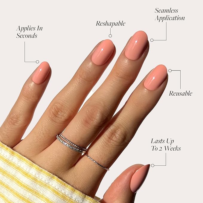 Glamnetic Press On Nails - Peach Coral | Short Round Orange Fake Nails with Glossy Finish, Salon Quality | 15 Sizes - 30 Nail Kit with Glue