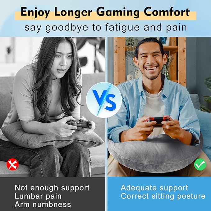 Gaming Pillow Arm Support Pillow for Bed & Sofa: Ergonomic U-Shaped Lap Pillow with Elbow Rest for Adults & Kids - Reduces Arm Pain & Fatigue During Gaming, Reading, Working & Crocheting