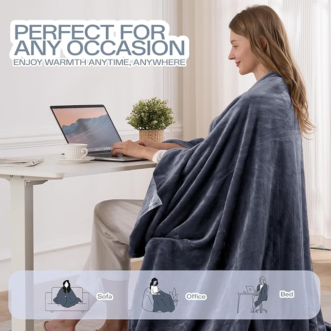 Electric Blanket Heated Throw, 50" x 60" Heated Blanket with 8 Heat Levels & 8 Hours Auto Off, Fast Heating Sherpa Blankets Machine Washable with ETL & FCC Certified, Light Grey