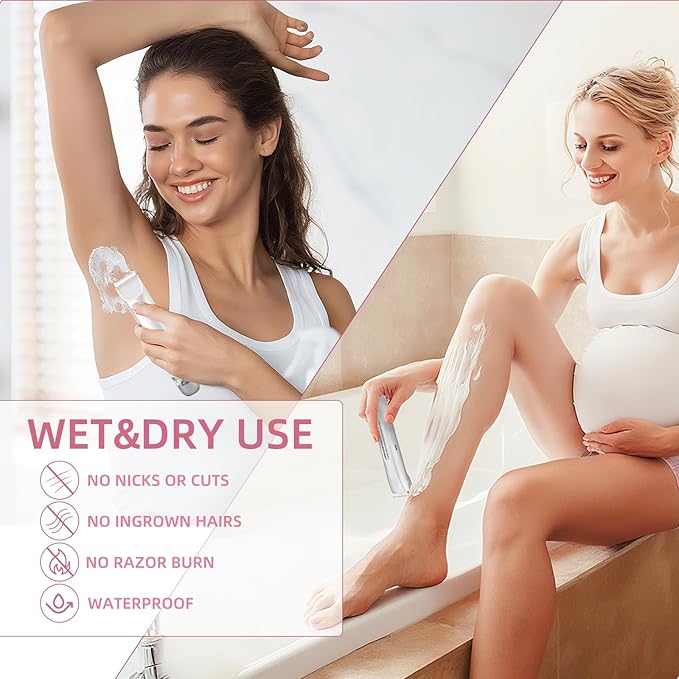 Bikini Trimmer for Women,Dual Head Shaver, IPX7 Waterproof, Compact Travel Design Bikini Shaver for Public Hair, Facial and Body(White)