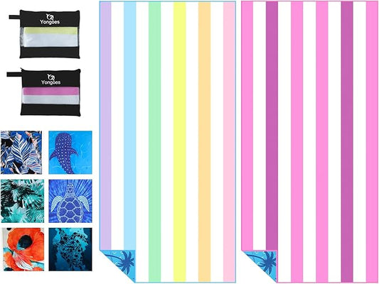 2 Pack Microfiber Lightweight Thin Beach Towel Sand Free Quick Dry Super Absorbent Large Towels for Swimming Pool Yoga Gym Travel Vacation Beach Accessories Essentials Stripes